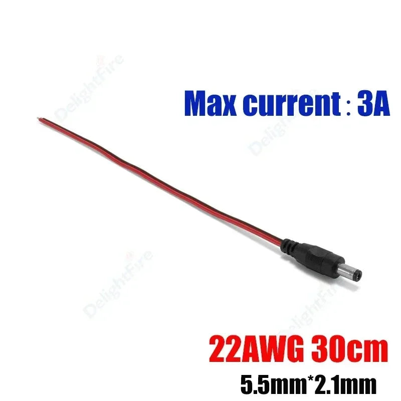 5.5 2.1mm Male Female DC Power Pigtail Connector Cable 12V 5A DC Barrel Plug Terminals for LED Strips CCTV Camera Power Adapter
