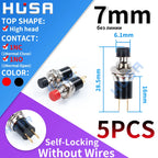 5PCS Mini Round  5mm/7mm/10mm Self-Lock /Momentary Push button Switches FBS-110 1NO1NC Black Red Green 0.5A/125V
