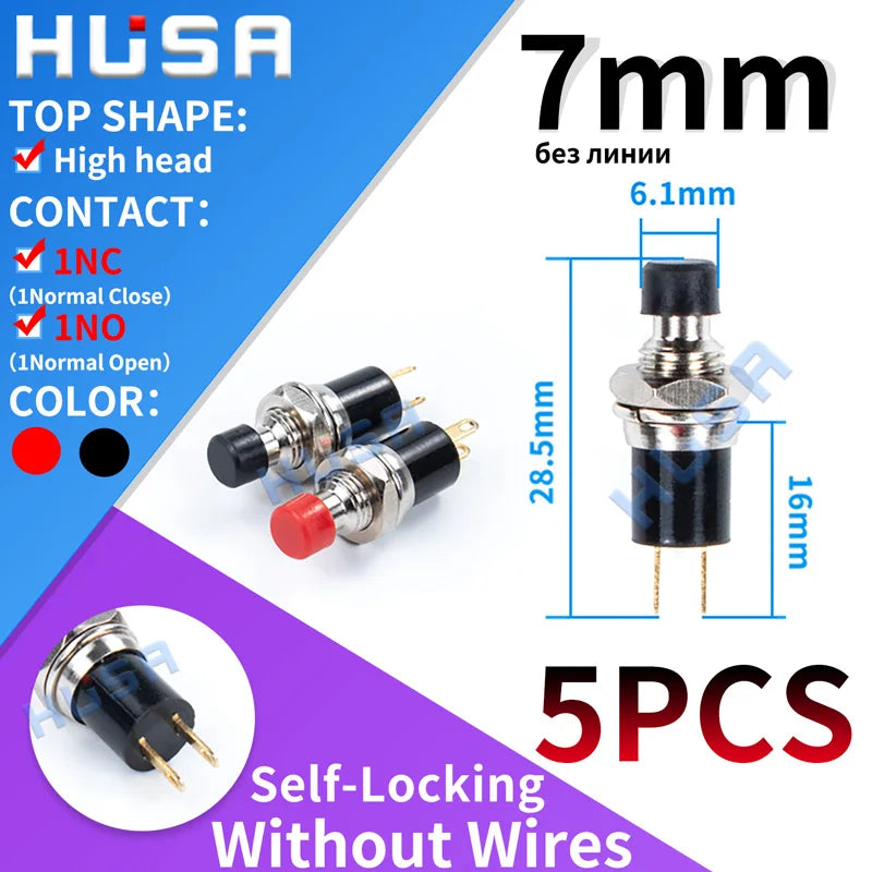 5PCS Mini Round  5mm/7mm/10mm Self-Lock /Momentary Push button Switches FBS-110 1NO1NC Black Red Green 0.5A/125V