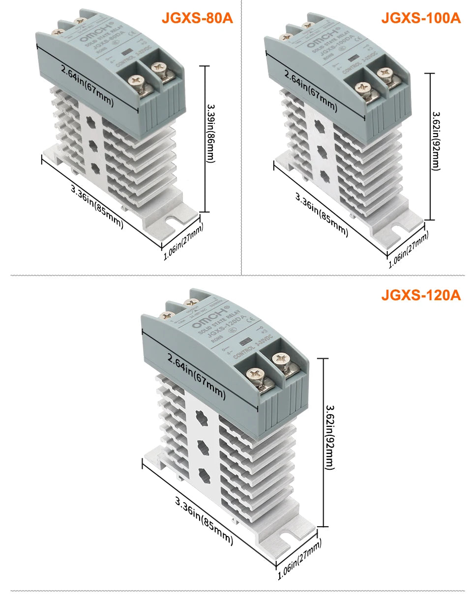 OMCH DIN Rail Solid State Relay SSR With Heatsink 10A 25A 40A 60A 80A 100A 120A DC-AC DC-DC AC-AC Single Phase Control