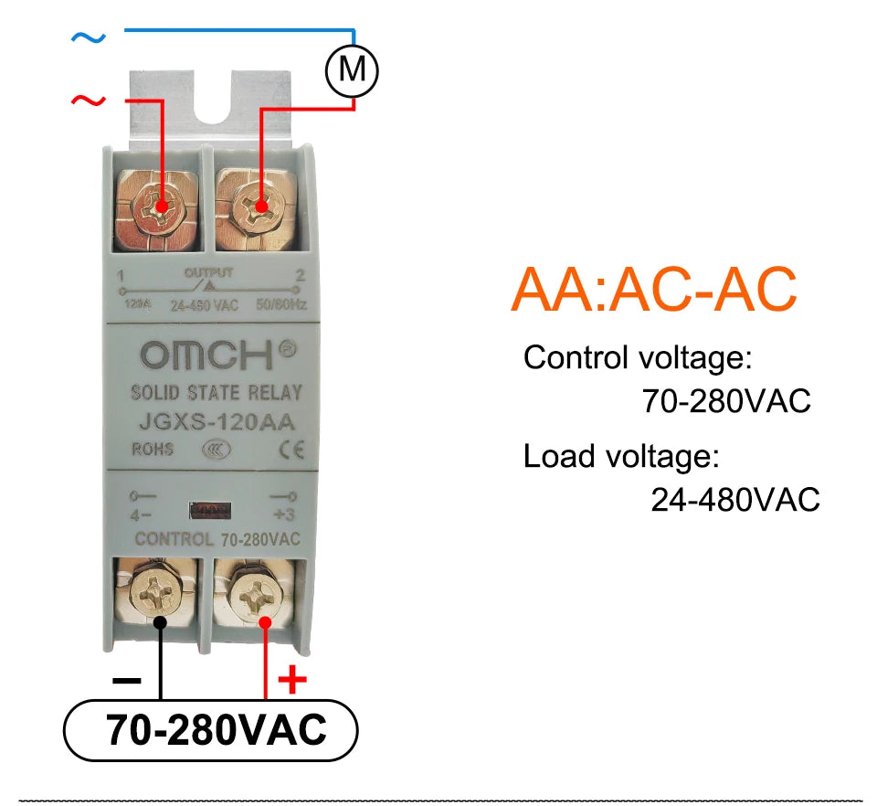 OMCH DIN Rail Solid State Relay SSR With Heatsink 10A 25A 40A 60A 80A 100A 120A DC-AC DC-DC AC-AC Single Phase Control