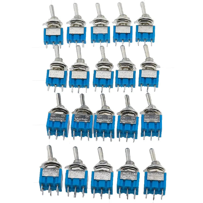 DL 5Pcs Miniature Lever Toggle Switch Single Pole Double Throw ON-OFF-ON /ON-ON 120VAC 6A 1/4 Inch Mounting MTS-102 103 202 203