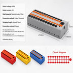 Distribution Terminal Block 1 In 12 Out DIN Rail Push In Electrical Connection Strip 41A 690V Copper Busbar Power Distributor