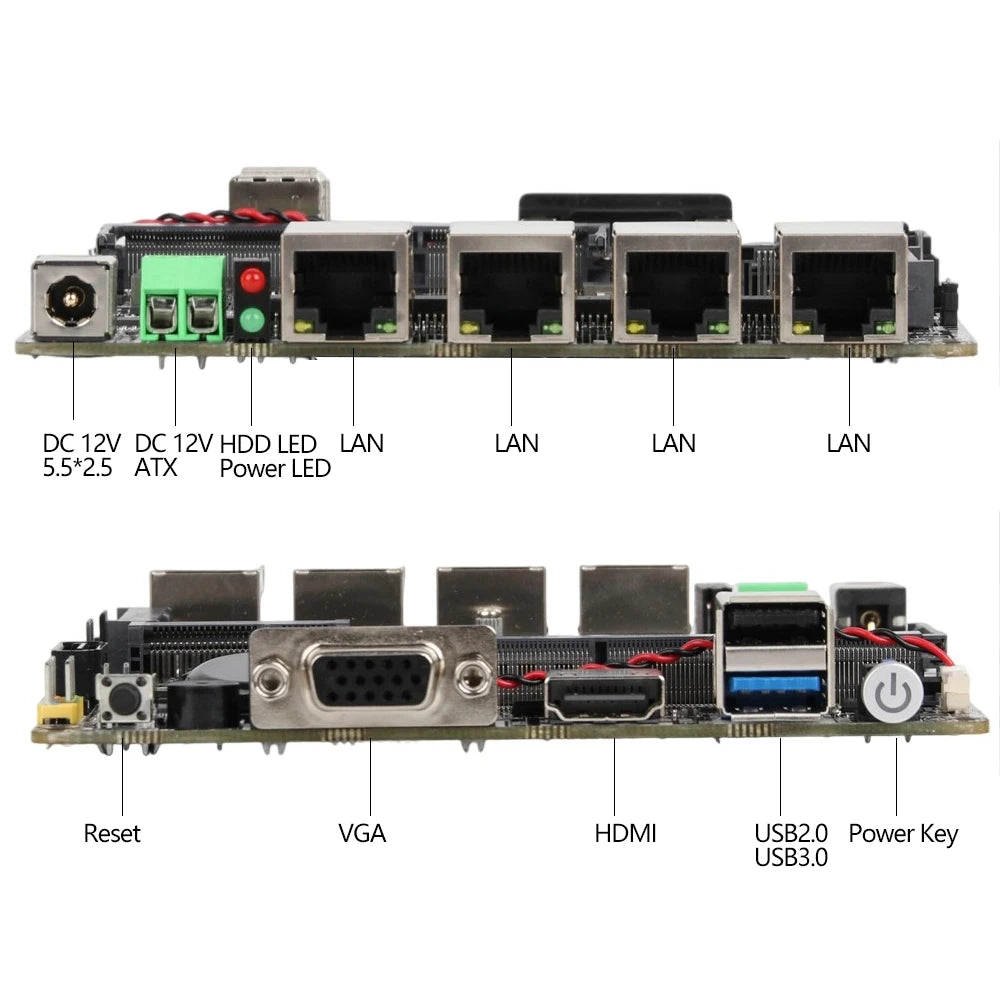 120x120mm Mini ITX X86 PC Motherboard intel Celeron N2830 CPU 4x 2.5G Ethernet HDMI VGA 2xUSB Mini PICE SIM Slot SATA mSATA