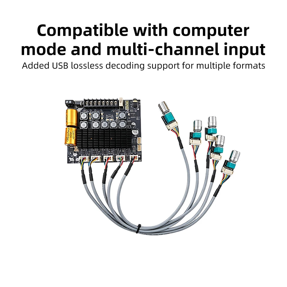 DC12‑24V ZK‑TB22 Audio Amplifier Module 75W+75W+145W+145W 2.2 Channel Bluetooth AUX USB PC Input Treble Bass Adjust
