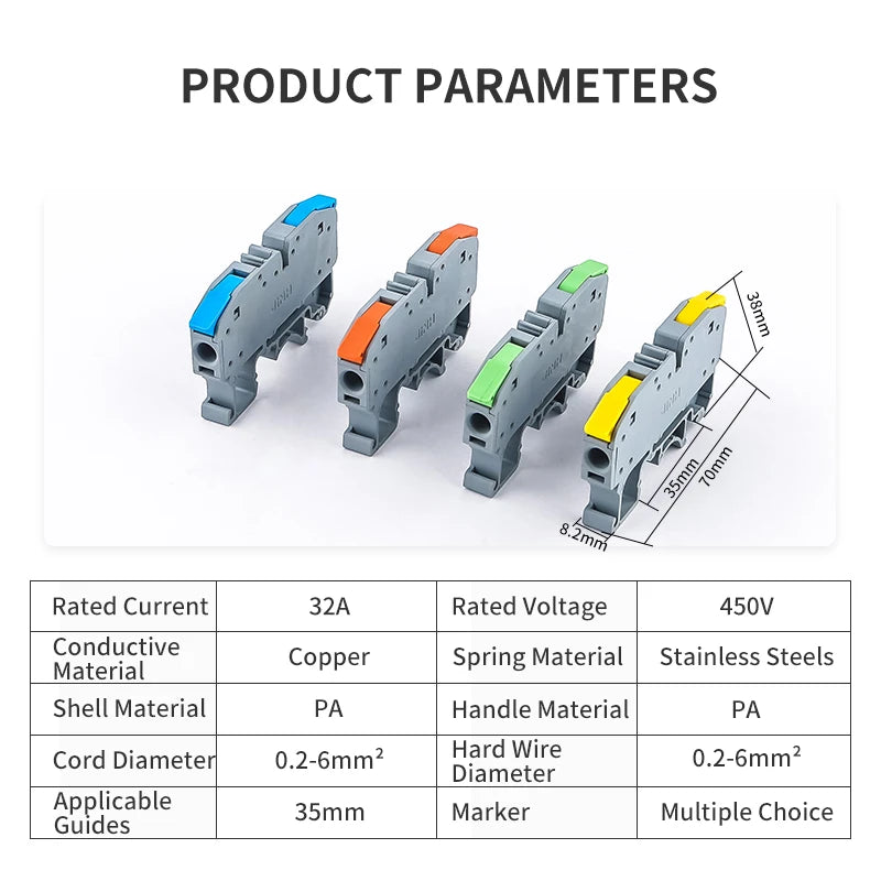 6MM DIN Rail Terminal Blocks Free Splicing Compact Quick Lever Wiring Connector Spring Cable Connection Terminal Press 32A 450V