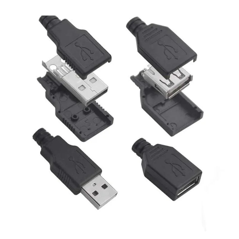 10pcs Type A USB interface (Male/Female), equipped with a black plastic cover, used for computer peripherals and port adapters.