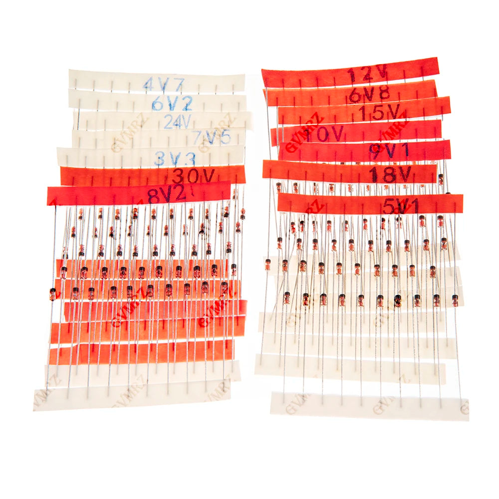140PCS 14Values 1/2W Zener Diode Kit 3.3V-30V DO-35 0.5W for Voltage Regulation Electronic Projects 3.3V 9V 30V DO-35 0.5W