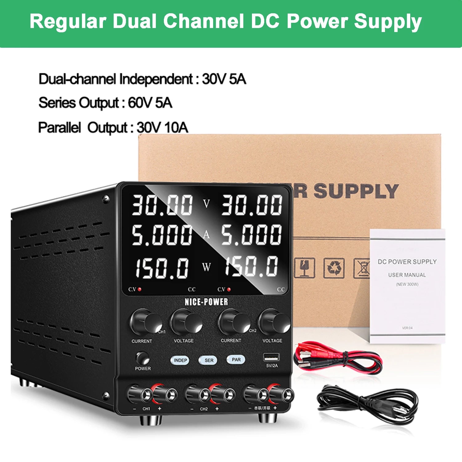 NICE-POWER 120V 3A Lab DC Power Supply 0-240V 0-6A Dual Channel Bench Power Source 12V 24V 10A 20A Power Supply Series Parallel