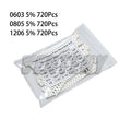 720Pcs 1206 5% SMD Resistor 0805 0603 Resistors Assorted Kit 36 Values Each 20pcs 1R-10M 10K 100K 1K 100R Resistance Set