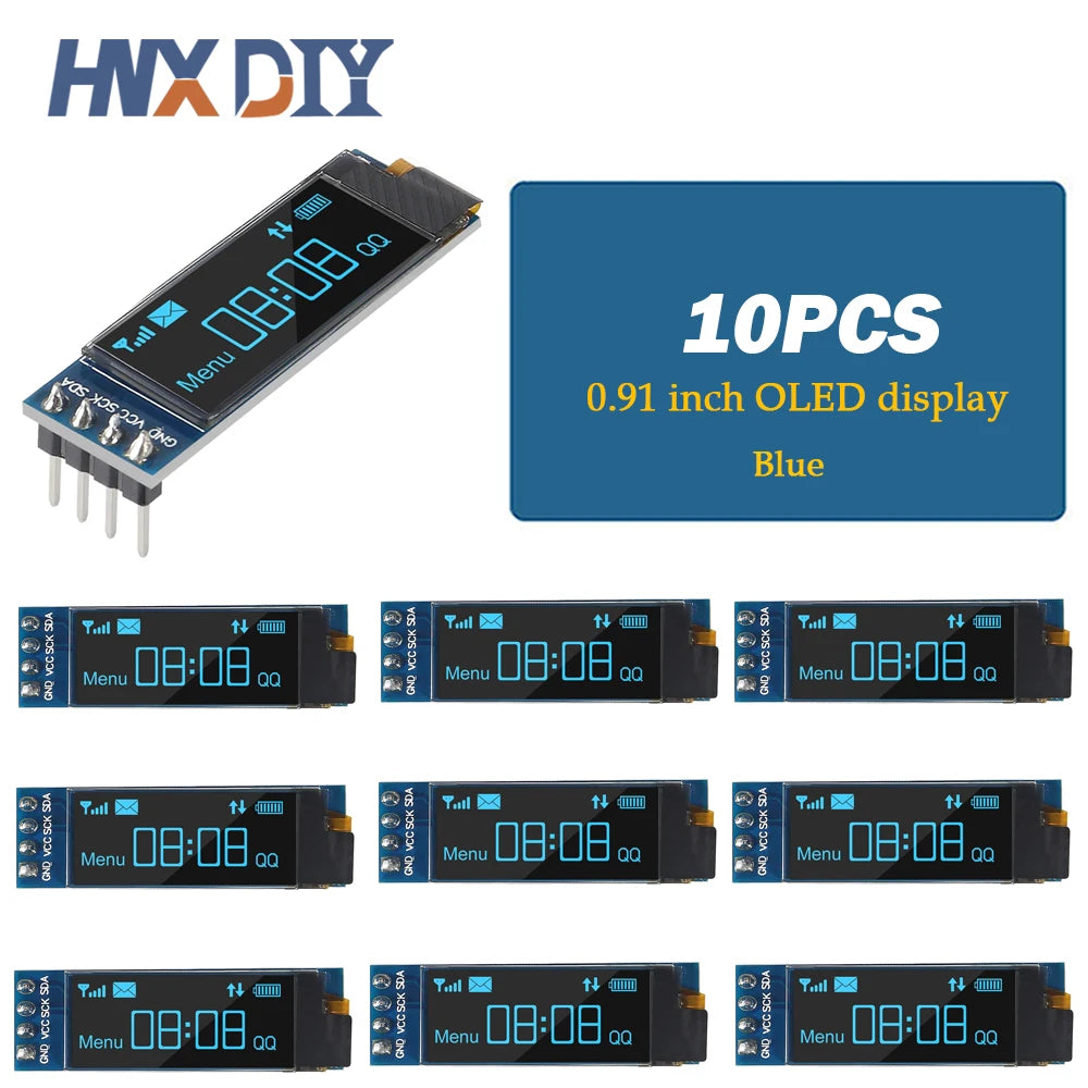 1-10pcs 0.91 Inch 128x32 IIC I2C White / Blue OLED LCD Display DIY Module SSD1315 Driver IC DC 3.3V 5V for Arduino