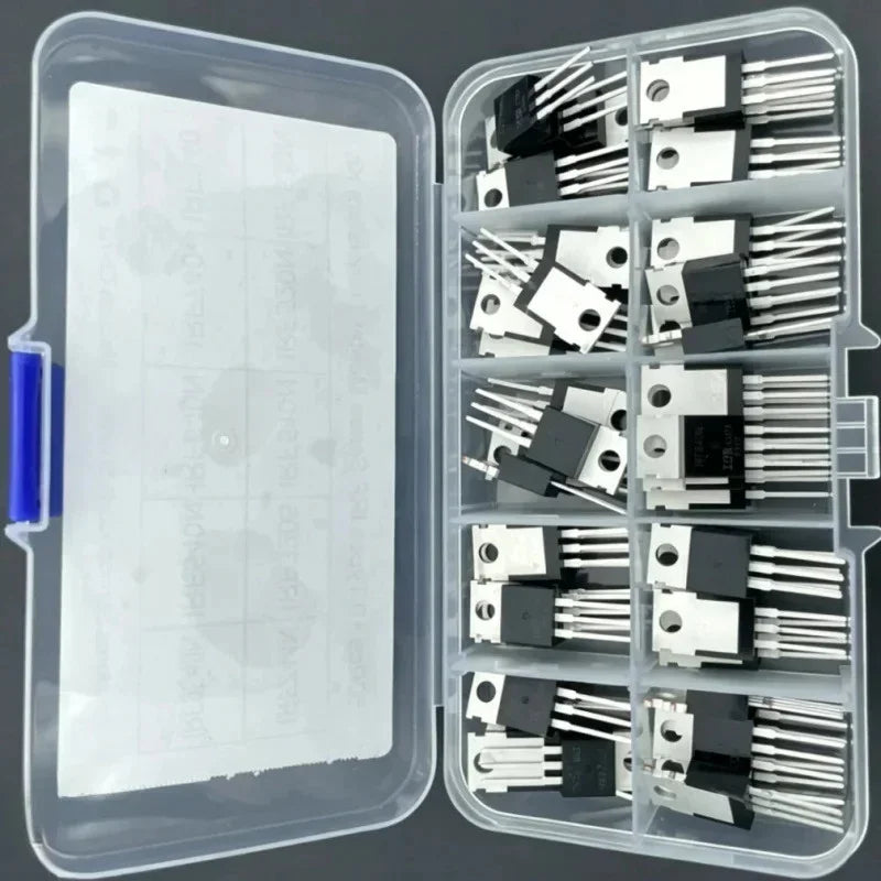 10 Values 50pcs MOSFET Kit TO-220 IRFZ44N IRF510N IRF530N IRF540N IRF640N IRF740 IRF840 IRF3205 IRF9540 Storage Box