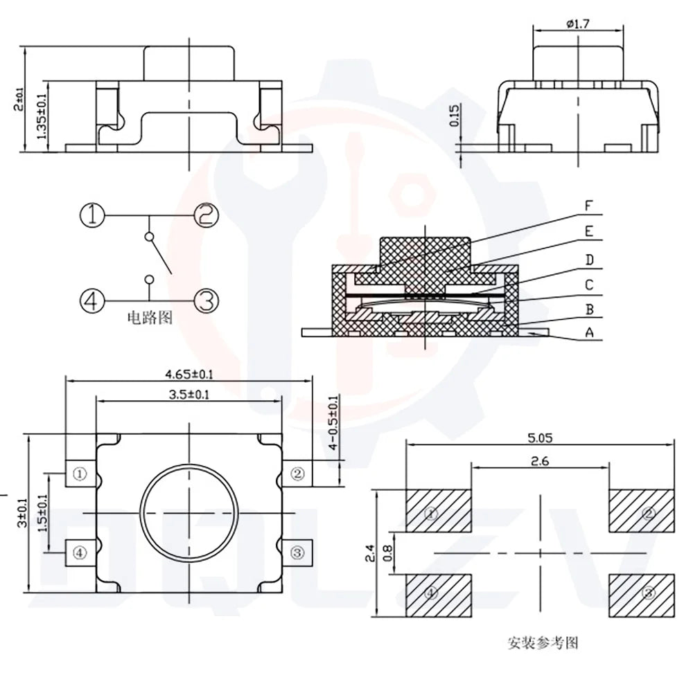 3*4*2 SMD 4 Pin Switch Turtle Tact Switch 3x4x2 mm 2 Feet Stand Upright With Out Pillars mini - Micro Touch Switch Button