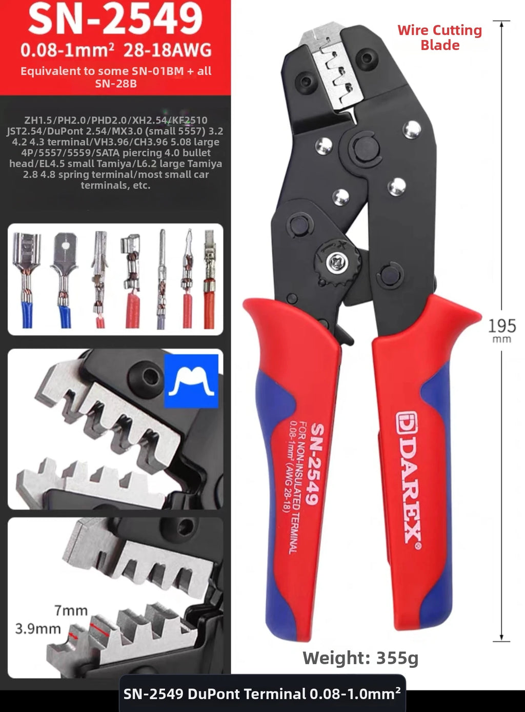 Darex DuPont Spring Terminal Automotive Wiring Harness Power SN Cold-Press Terminal Wire Crimping Pliers