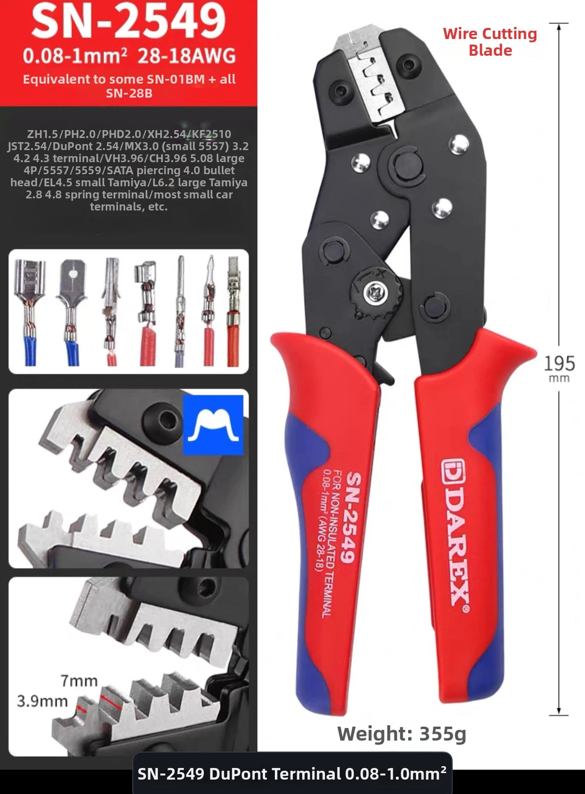 Darex DuPont Spring Terminal Automotive Wiring Harness Power SN Cold-Press Terminal Wire Crimping Pliers