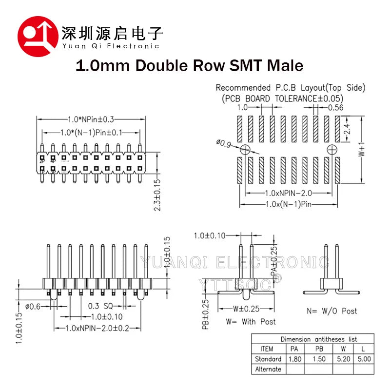 1.0mm Pin Header Connector Single Double Row 1*50P 2*50P SMD SMT Male Female Header Straight Pin Right Angle R/A Socket 1X50pin