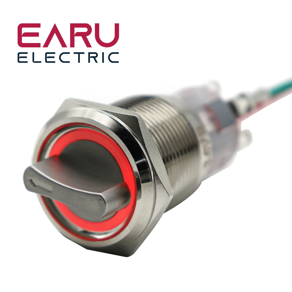 19mm 2 3 Position Latching Stainless Steel Metal Selector Rotary Switch with LED Waterproof  DPDT Illuminated Self-locking