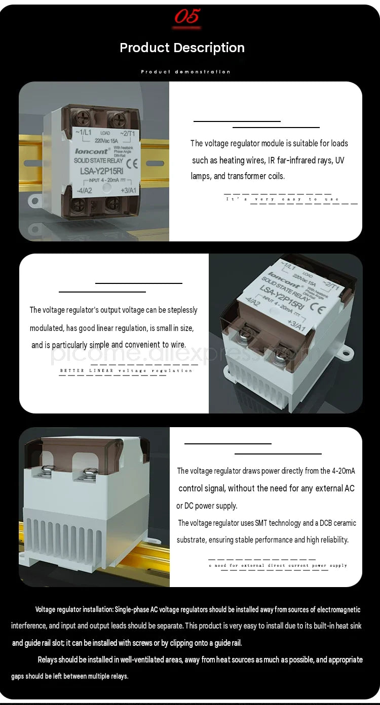 Single Phase AC Voltage Regulator With Heatsink by 0-10V 0-5V 4-20mA PWM Isolated Solid State Relay SSR Transformer 220V