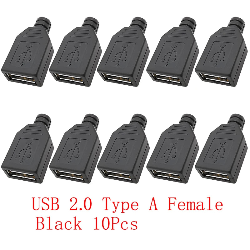 10Pcs USB Connectors Type C / Micro / USB 2.0 Type A Male Female Assembly Adapter DIY Soldering Repair Data Charging Plug Socket