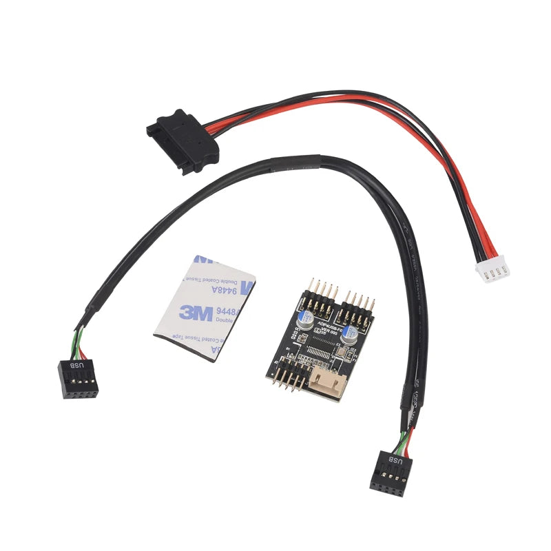 9pin USB Connector 1 to 2 USB Extension Cable USB HUB USB2.0 9Pin Header Connector Adapter Port Multiplier with SATA Power Cable