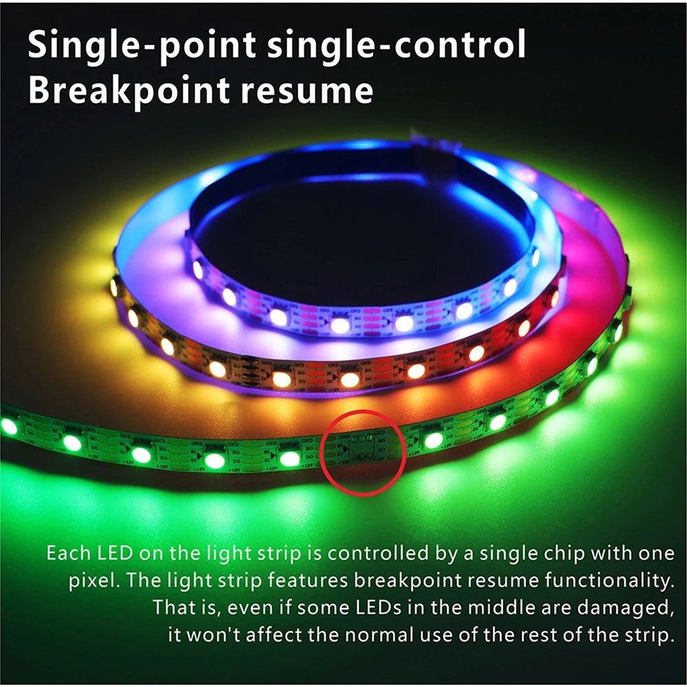 WS2815 DC12V LED Strip Light RGB Individually Addressable WS2812B WS2813 LED Lights Dual Signal 30 60 100 144 LEDs IP30 65 67