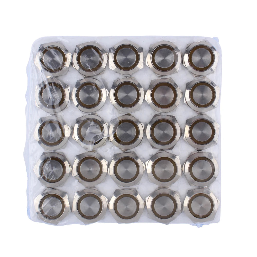 16mm Waterproof Metal Push button Switches With LED Light Flat Head 19mm Momentary self-Reset or Latching With Fixing 4Pins 12V