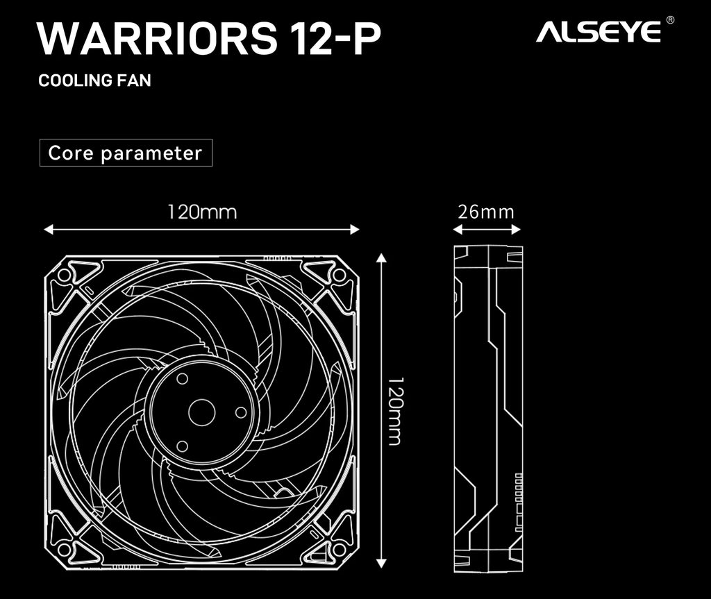 ALSEYE W12P 12CM Case Cooling Fan ARGB Light Synchronization PWM Intelligent Temperature Control Silent Fan 900-3000RPM