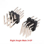 100pcs 2.54mm R/A Three Row Straight 90D Right Angle Gold-Plate Male Female Pin Header Connector 3*2/3/4/5/6/7/8/10/20/25/40Pin