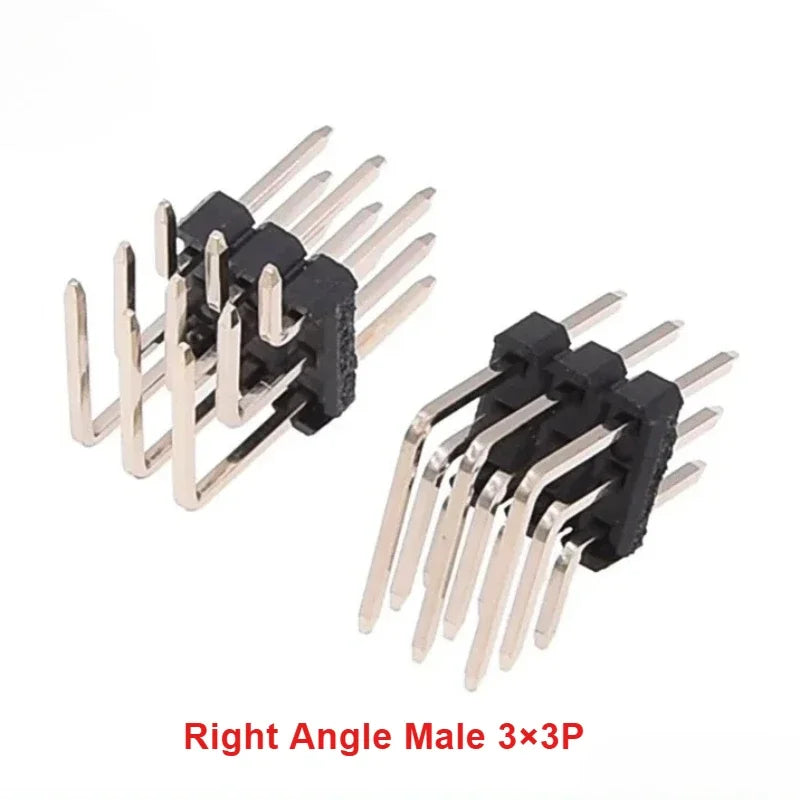 100pcs 2.54mm R/A Three Row Straight 90D Right Angle Gold-Plate Male Female Pin Header Connector 3*2/3/4/5/6/7/8/10/20/25/40Pin