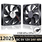 Gdstime 120mm USB PC Fan 5V 12V 24V 48V 12cm DC Brushless Cooling Fan 12025 2PIN 3PIN 4PIN Ball Computer Case Fan Waterproof Fan