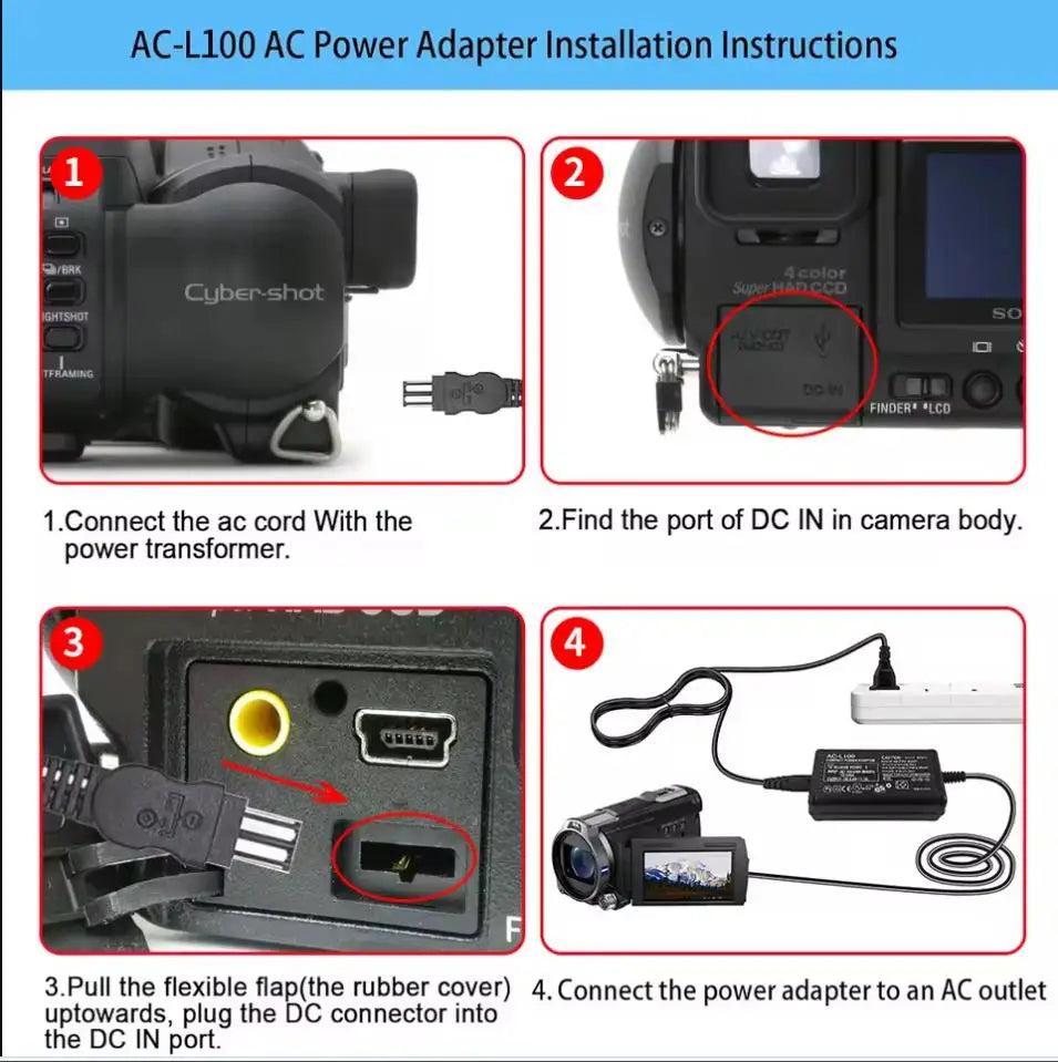AC-L100C For Sony Camera AC-L10A L10B L15 L100C Power Adapter NX100 AX2000 MC2500 HXR-NX3 CCD-TRV228 TRV615 PC104 MVC-FD200