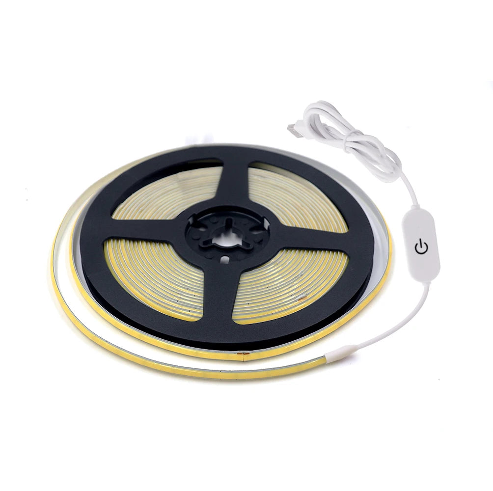 5V USB LED COB Light Strip Touch Dimmer Flexible Diode Tape 5mm 320Leds/m Linear Ribbon Indoor Lighting DIY TV Mirror Backlight
