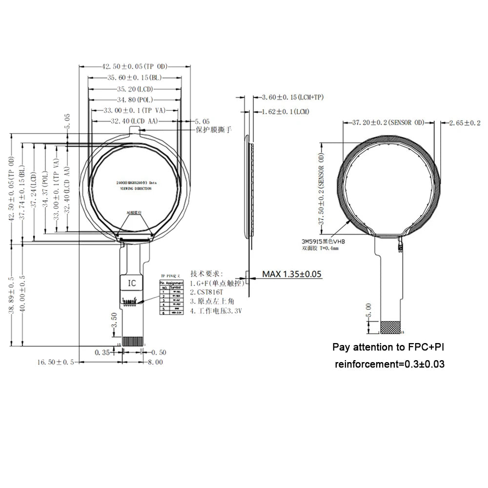 1.28 Inch TFT LCD Display Module Round Screen Full Viewing Angle IPS with Capacitive Touch Screen Module GC9AO1 Driver Chip 3.3V