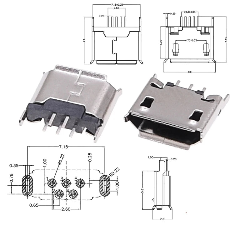 60PCS 5 Pin Socket Connector Micro USB Socket Connectors Assortment Set 12 Models SMD DIP For MP3 Lenovo Huawei Samsung SMD DIP
