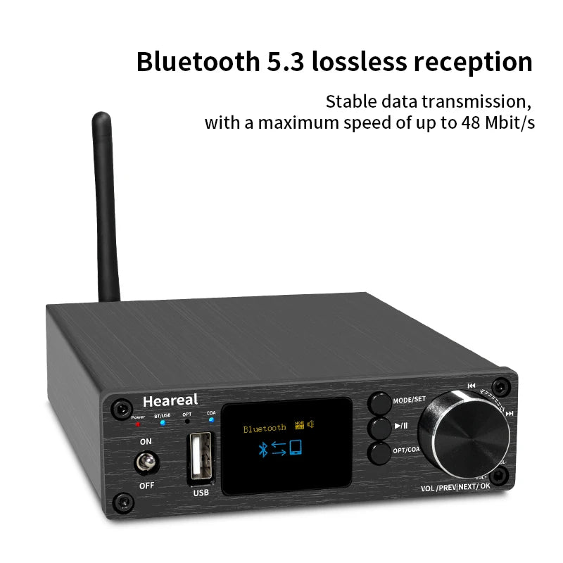 HiFi Bluetooth 5.3 Audio Receiver DAC Preamp with ESS9018K2M, 32bit/192kHz, Optical Coaxial Input, RCA/3.5mm Output