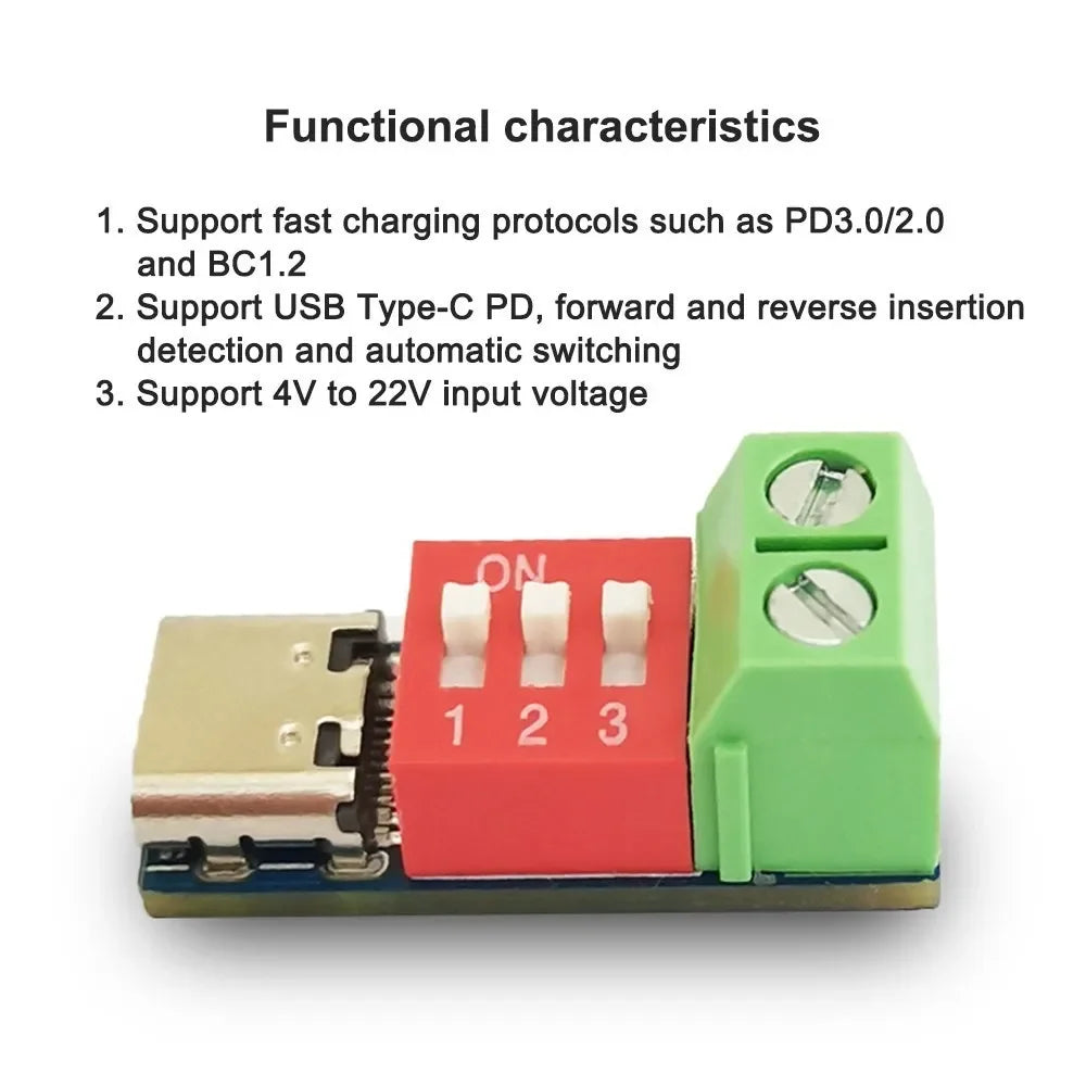 USB-C PD Trigger Board Module PD/QC Decoy Board Fast Charge USB Type-c to 12v High Speed Charger Power Delivery Boost Module