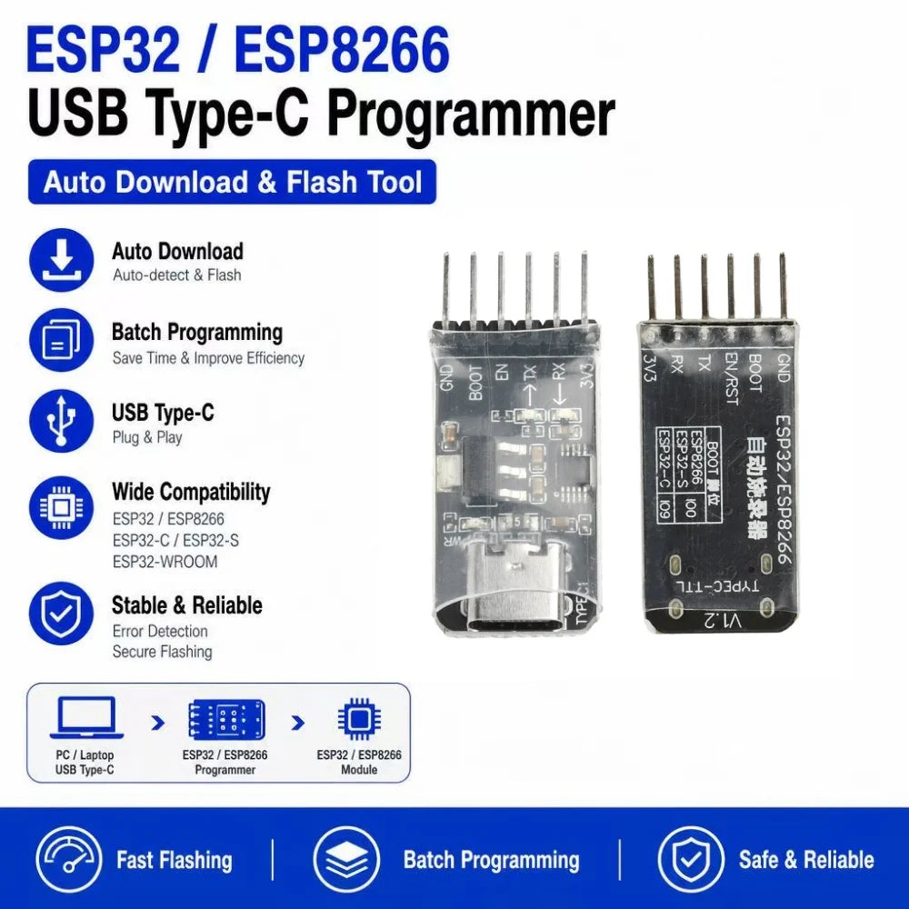 ESP32 Automatic Downloader Module, USB-to-TTL Module, ESP8266 Programmer, USB-to-Serial Programmer Module, Type-C Port