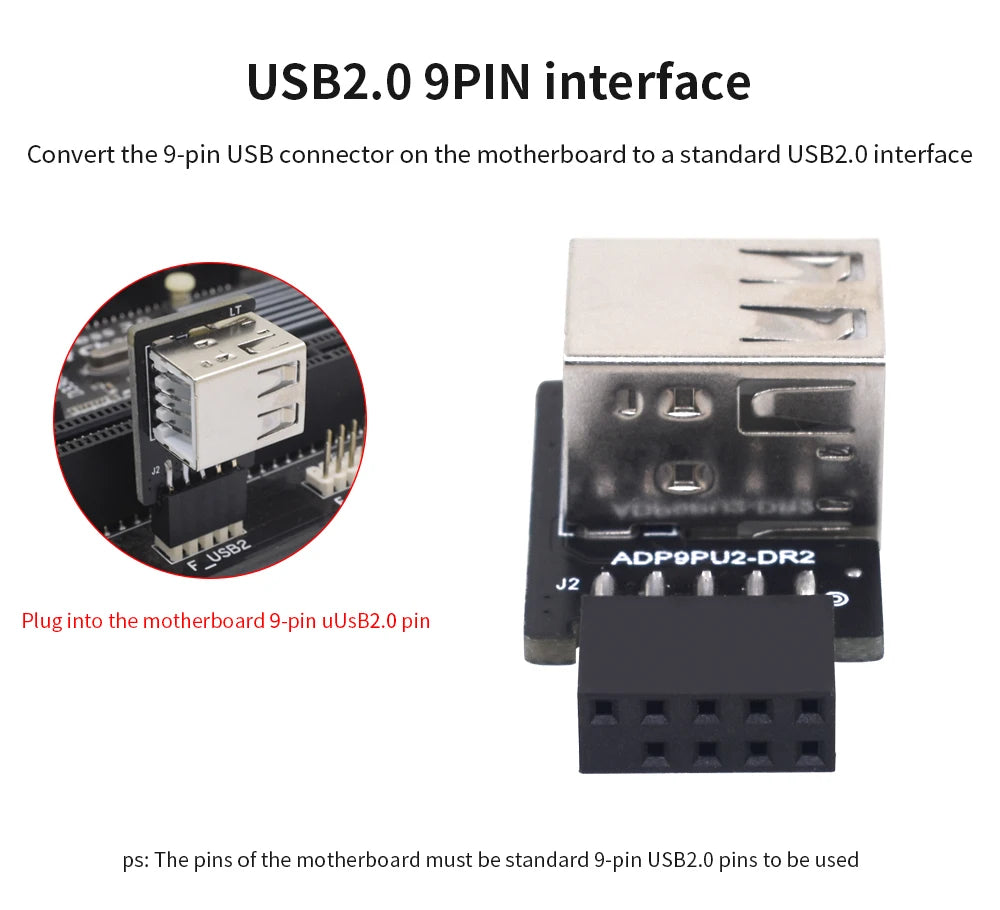 TISHRIC 9Pin To 2 Ports USB 2.0 Expansion Card USB 2.0 Motherboard Header 9pin to 2 Ports USB 2.0 Dual USB A 9 Pin Female Adapt