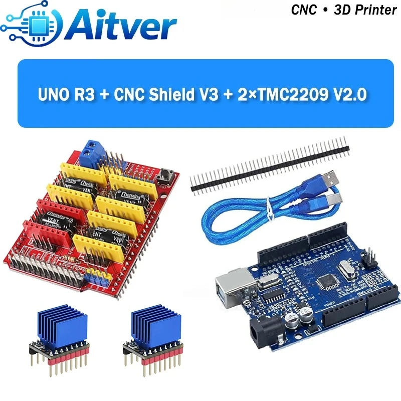 UNO R3 CNC Shield V3 TMC2209 Stepper Driver Kit with Heatsinks and Optional Limit Switch for 1 to 4 Axis CNC Machine For Arduino