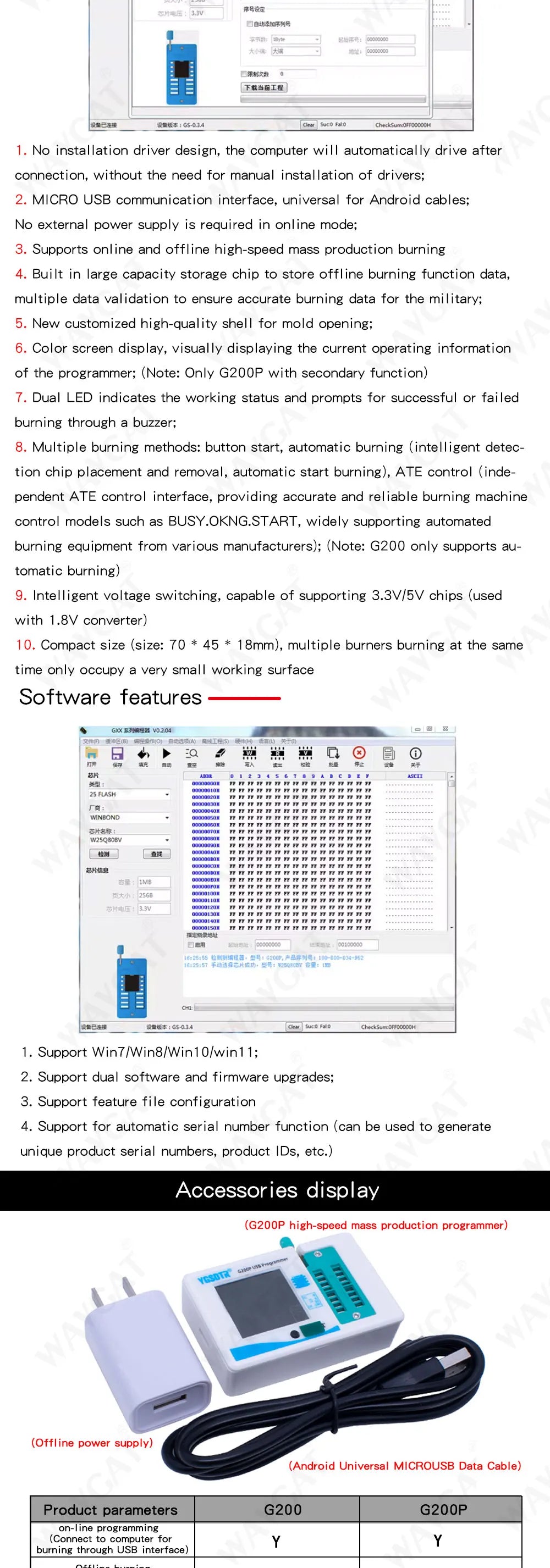 G200P offline programmer offline download SPI FLASH EEPROM burn write 24/25/93/45 burn