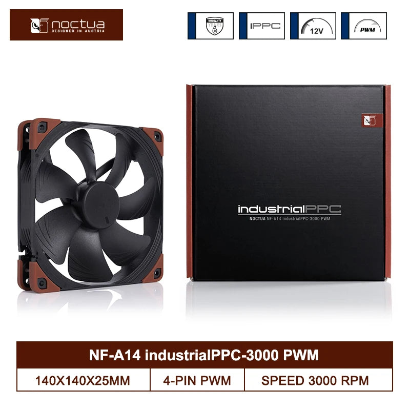 Noctua NF-A14 industrialPPC 2000RPM/3000RPM IP67 140mm Case Fan 12V/24V PWM CPU Cooling Fan Computer Case Industrial Equipment