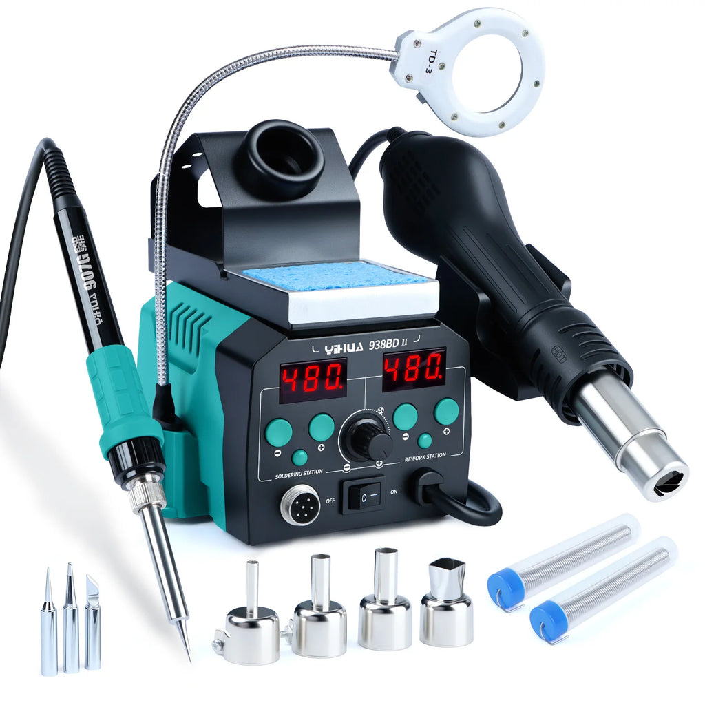 YIHUA 938BD-II 740W Hot Air Gun BGA Rework Station SMD Soldering Iron Desoldering Station LED Lamp Digtal Display Welding Tool