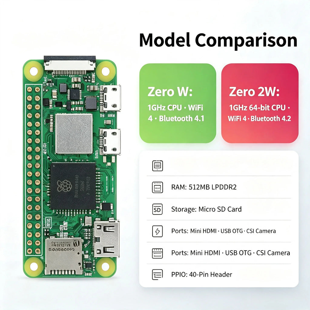Raspberry Pi Zero /Zero W/Zero 2W Development Board 1GHz CPU 512MB RAM WiFi Bluetooth Mini HDMI USB OTG GPIO DIY IoT Starter Kit