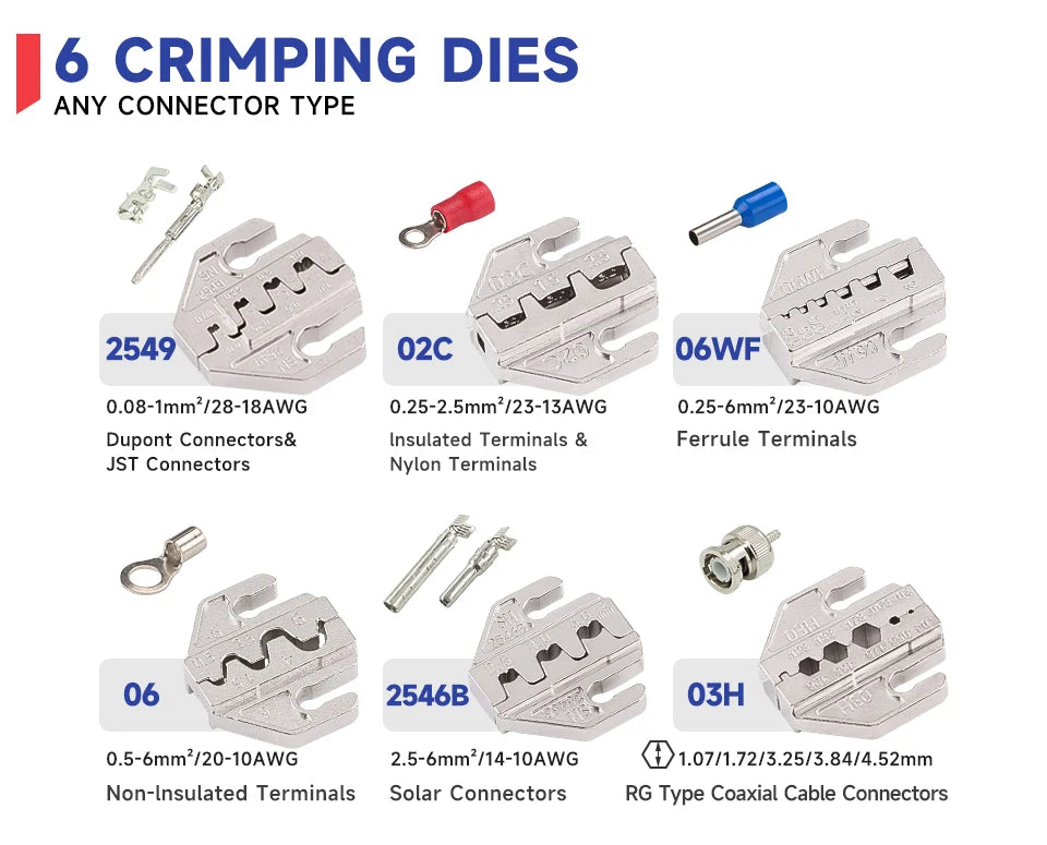 Crimping Tool Set For Dupont JST MOLEX Terminals,No/Pre Insulated Ferrules,Butt Connectors,Solar & Coax Connectors SN-58B 6 Jaw