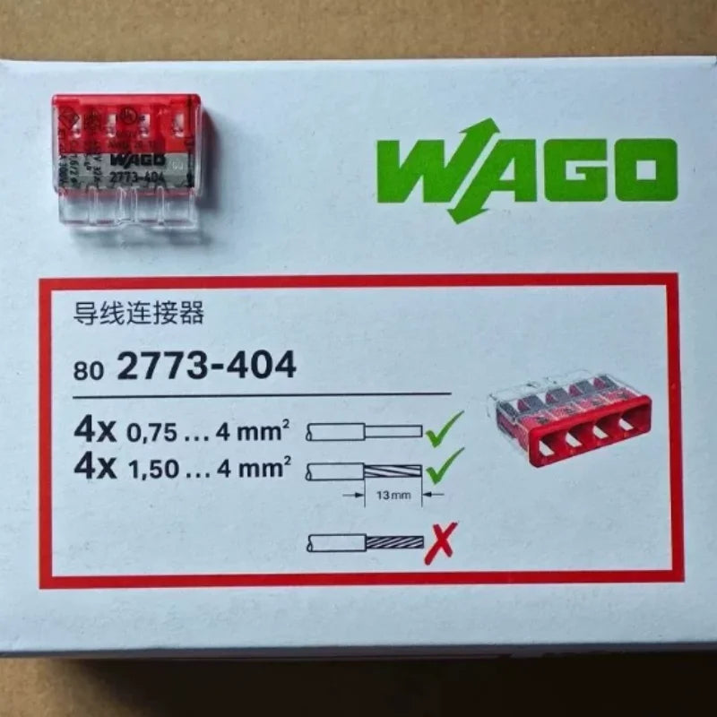 Original WAGO 2773‑402‑403‑404‑405‑406‑408 PUSH‑WIRE Splicing Connector 0.5‑4mm² 32A 450V Transparent Push‑in Wire Terminal Bloc