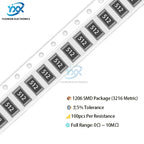 100pcs 5% 1206 SMD resistor 0R~10M 1/4W 0 0.1 1 10 100 150 220 330 ohm 1K 2.2K 4.7K 10K 100K 1R 10R 100R 150R 220R 330R 1M 10M