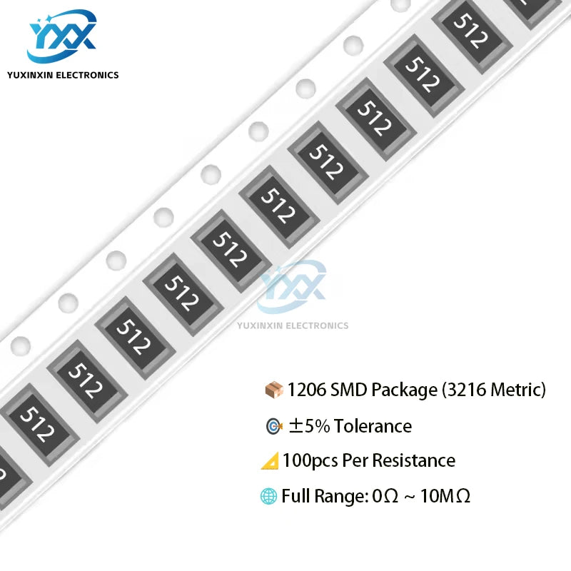 100pcs 5% 1206 SMD resistor 0R~10M 1/4W 0 0.1 1 10 100 150 220 330 ohm 1K 2.2K 4.7K 10K 100K 1R 10R 100R 150R 220R 330R 1M 10M