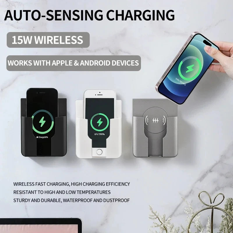 15W Wall Mount Wireless Charger, Qi Universal Fast Charging Panel for iPhone & Android, Flush AC 110–220V In-Wall Phone Charger