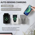 15W Wall Mount Wireless Charger, Qi Universal Fast Charging Panel for iPhone & Android, Flush AC 110–220V In-Wall Phone Charger