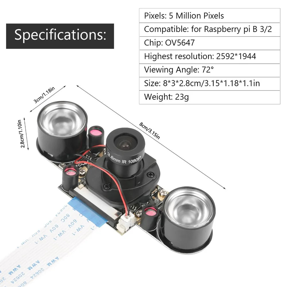 5 Million Pixels Night Vision Camera Module Adjustable Focus 3.3V IR CUT Camera Module for Raspberry Pi Camera Module